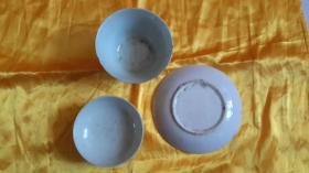 福祿壽圖礬紅彩碟碗蓋完整套裝 有底款看不懂